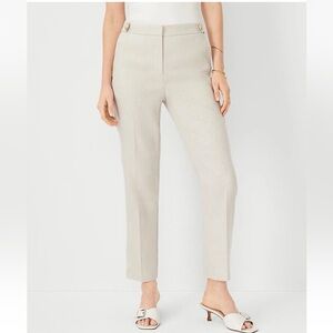 Ann Taylor The Button Tab High Rise Eva Ankle Pant Basketweave Linen Curvy Fit 2